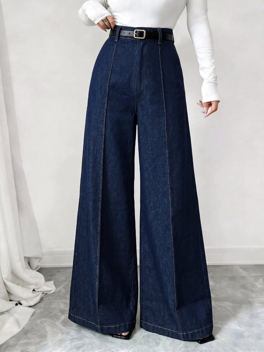 Dark Wash Elegant Women's High Waist Wide Leg Jeans